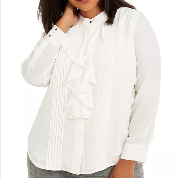 Calvin Klein New With Tags XL Ruffled Button-Front White  Top - Picture 1 of 9